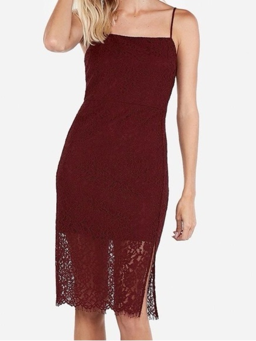 Express Burgundy Lace Midi Slip Dress